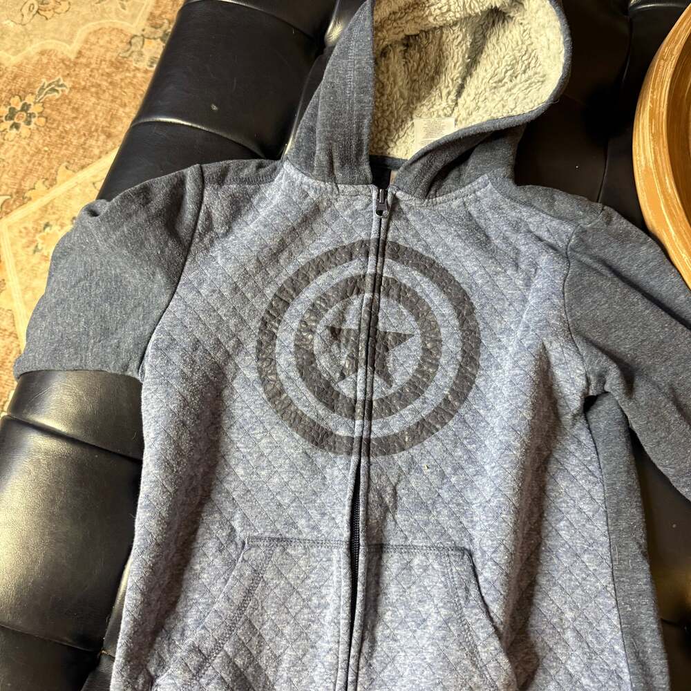 Marvel Avengers Captain America Blue Full Zip Graphic Hoodie Jacket kids size M